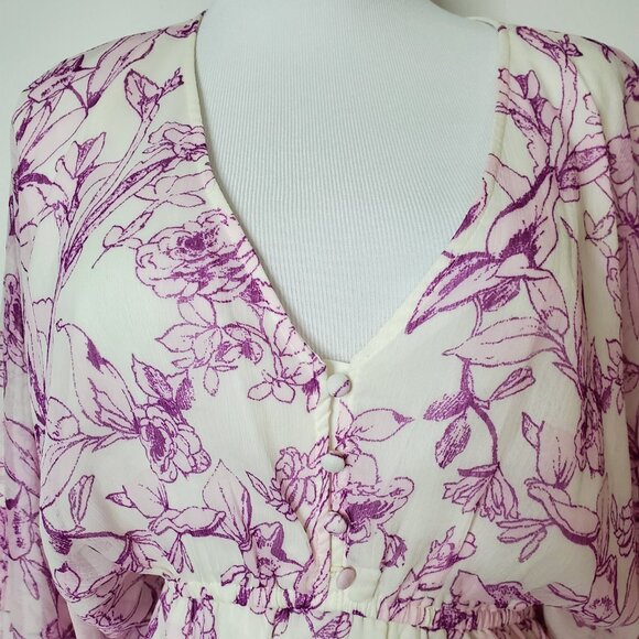 Women's Balloon Long Sleeve Mini Dress A New Day  Cream Purple Floral  XL - Picture 3 of 8